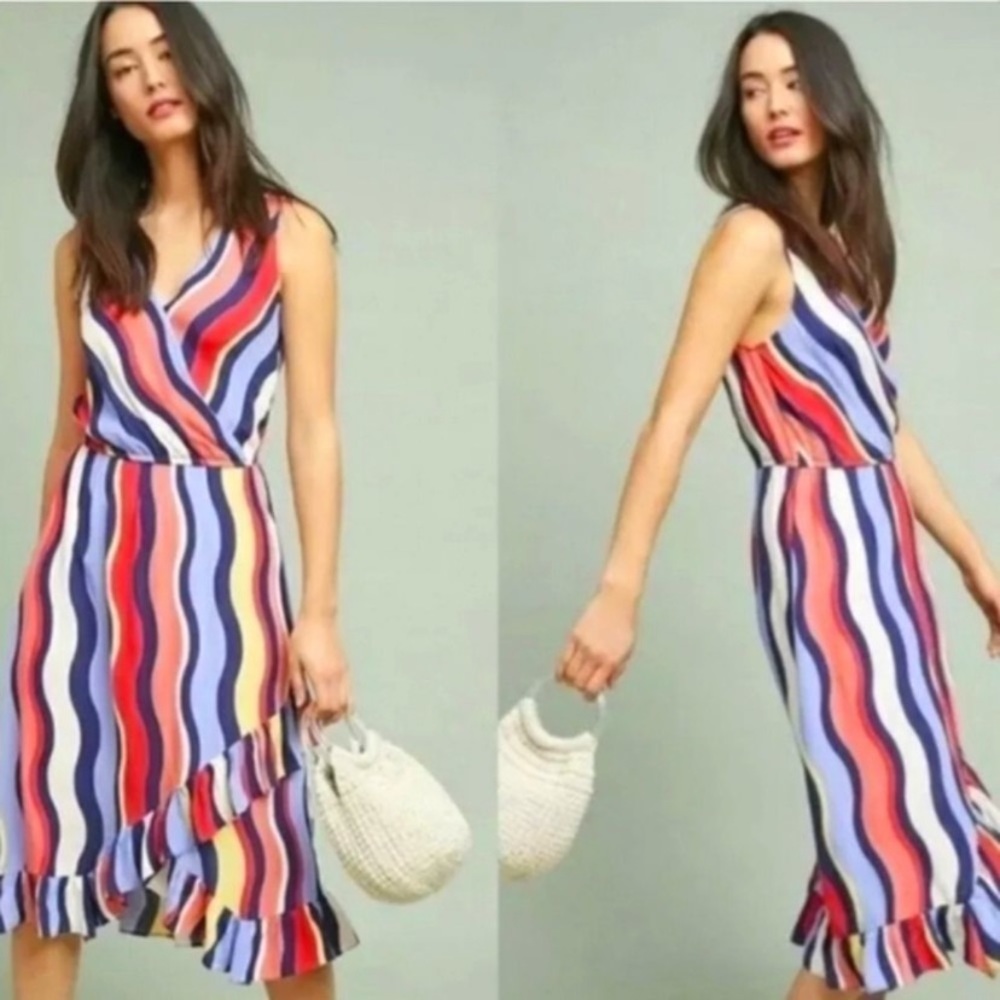Plenty by Tracey Reese “Daphne” stripe dress from Anthropologie wrap style Sz XS
